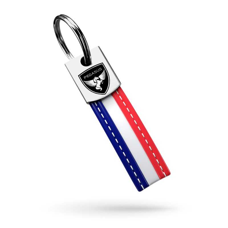 zamak keychain with tricolor PU strap